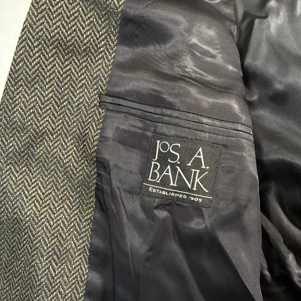 Jos A‎ Bank Silk Wool Blazer 42R Green Herringbone Sport Coat (Tag 41)